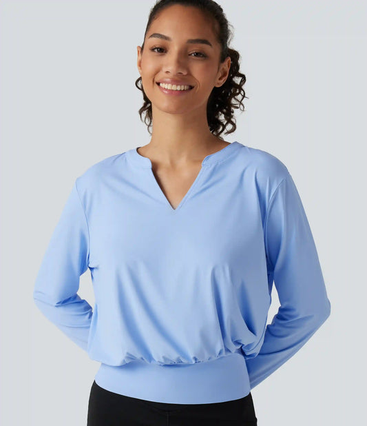 Henley Neck Long Sleeve InstantCool Yoga Sports Top-UPF50+
