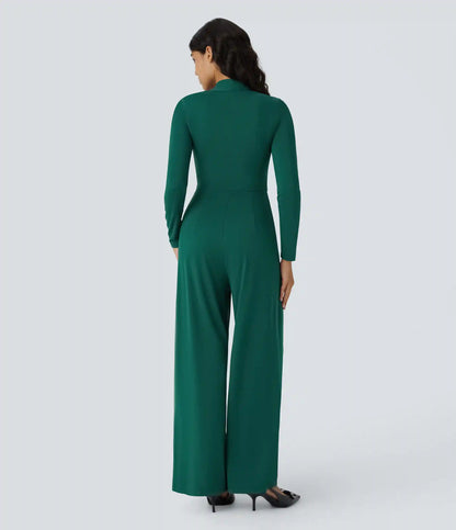 Long Sleeve Pocket Wide Leg Jumpsuit-Easy Peezy
