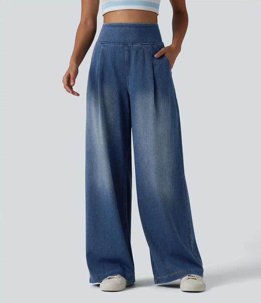 Halara Flex™ High Waisted Wide Leg Washed Casual Jeans with Pockets