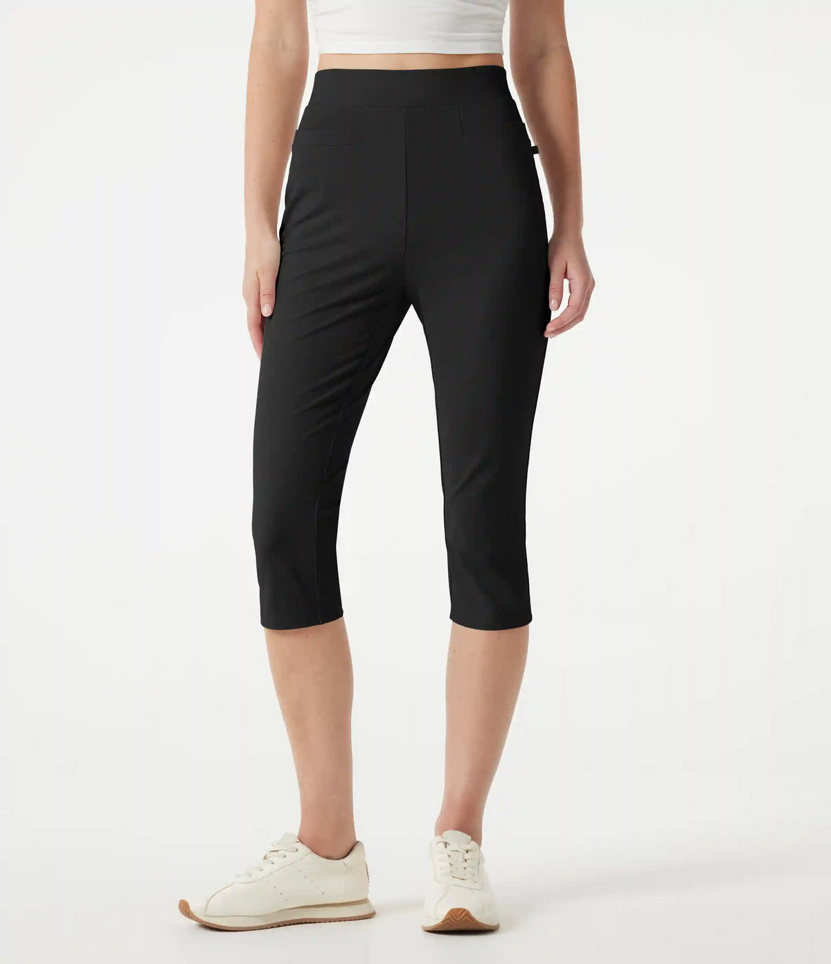 High-waisted Slim Herringbone Golf Capri Pants with Pockets