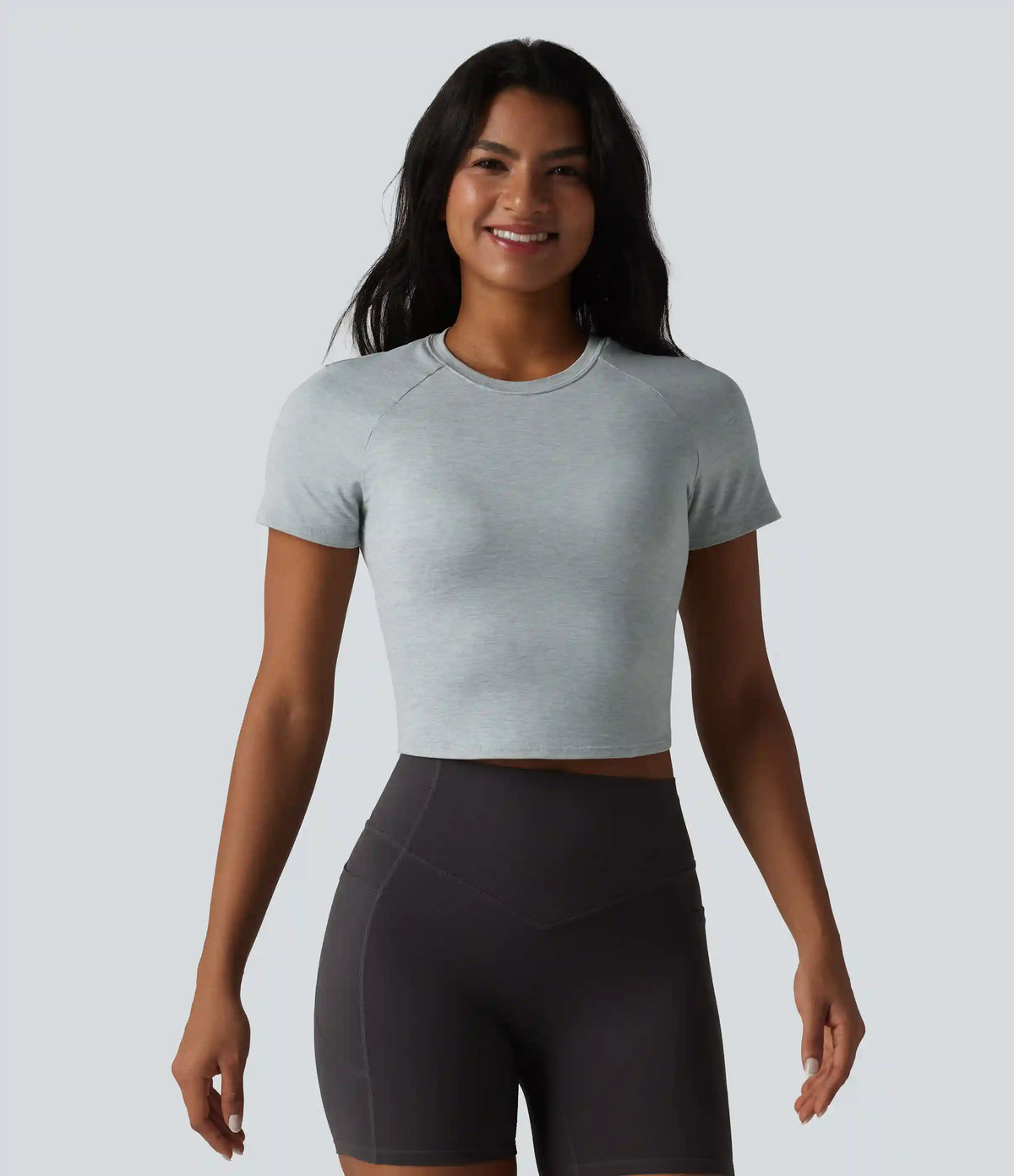 Round Neck Short Sleeve Built-in Bra Yoga Sports Top