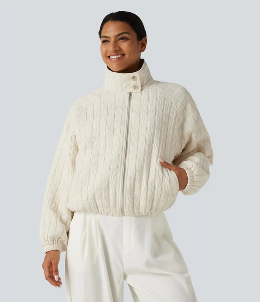 Stand Collar Long Sleeve Quilted Casual Jacket with Pockets