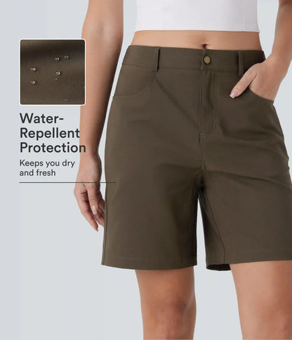 Water Repellent Mid Rise Zipper Pockets Hiking Shorts 7''