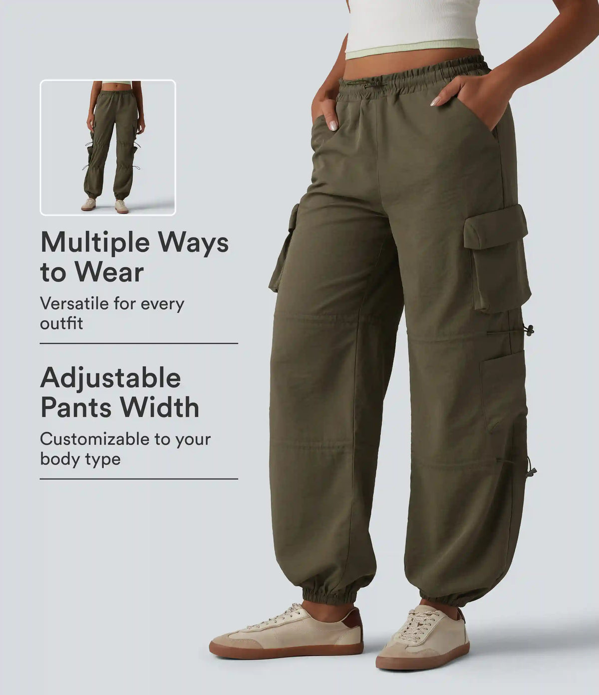 Mid Rise Adjustable Drawcord Casual Cargo Joggers with Pockets