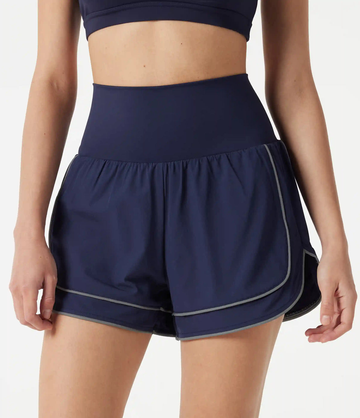 Breezeful™ High-waisted Curved Hem 2-in-1 Reflective Lines Quick Dry Yoga Baggy Shorts with Pockets