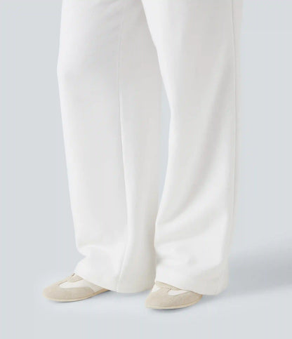 High Waisted Straight Leg Fleece Work Pants with Pockets