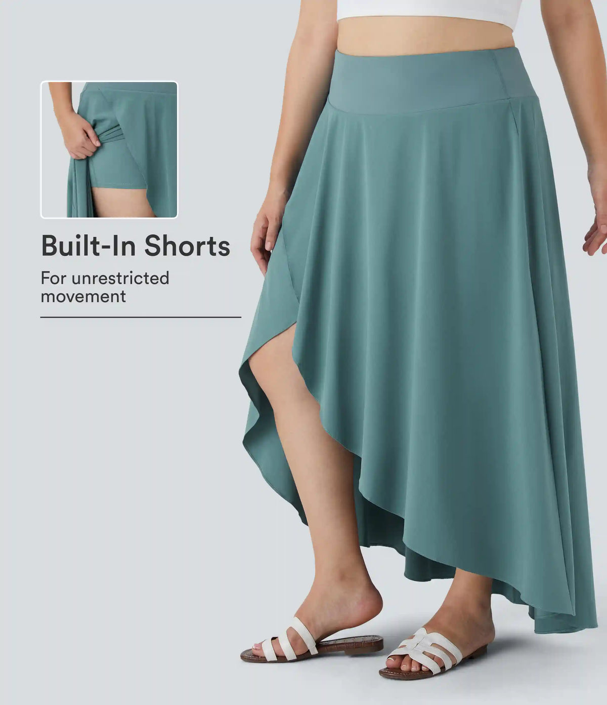 Breezeful™ High Waisted High Low Ruffle 2-in-1 Flowy Midi Quick Dry Casual Plus Size Skirt