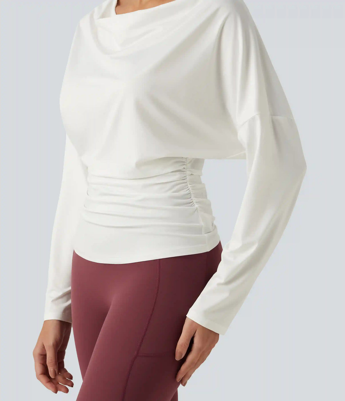 Cowl Neck Long Sleeve Cut Out Back Yoga Sports Top