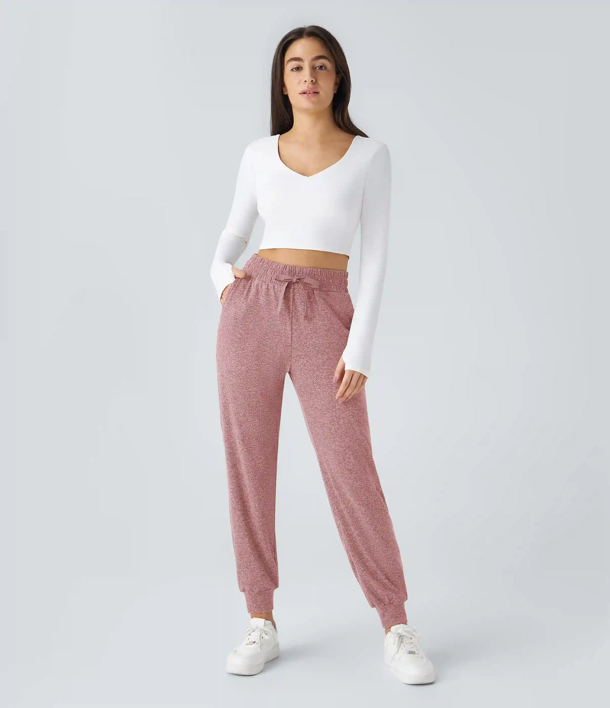 High Waisted Drawstring Pocket Ruched Yoga Joggers with Pockets
