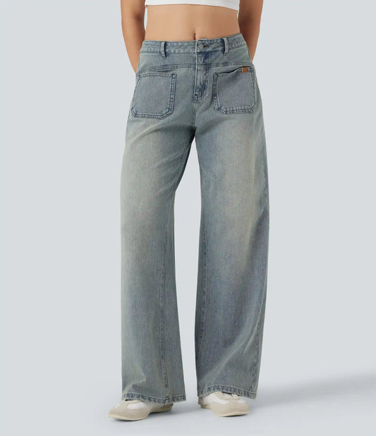 Halara Flex™ Mid Rise Wide Leg Washed Casual Jeans with Pockets