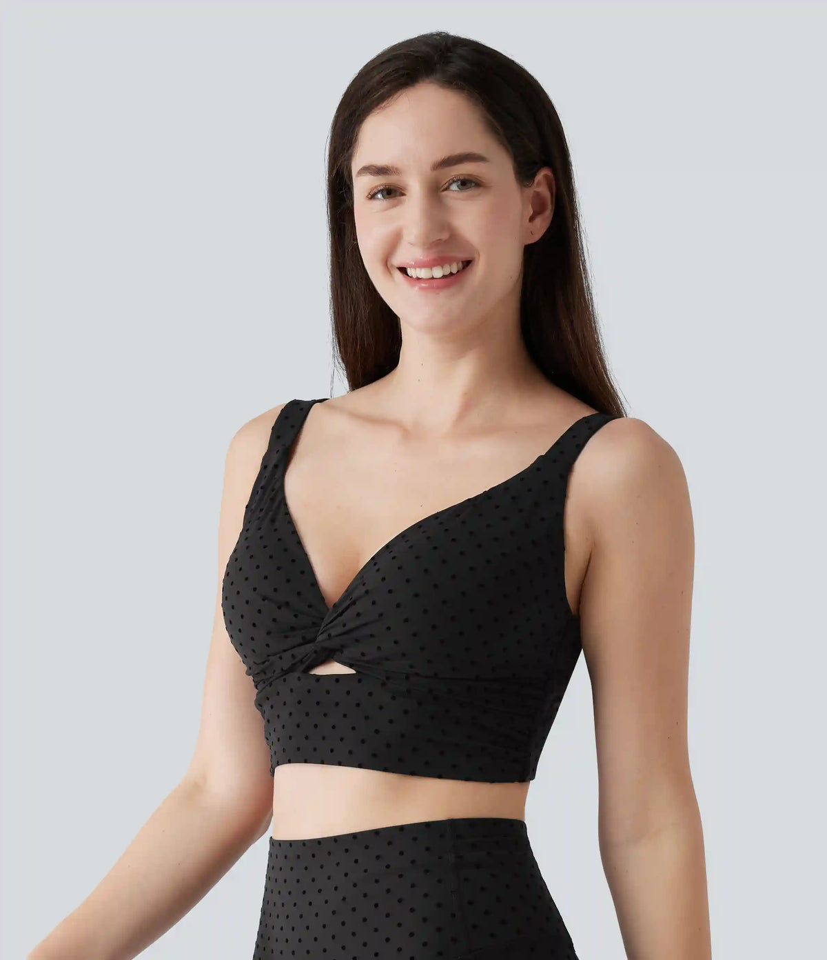 Halara UltraSculpt™ Light Support V-Neck Polka Dot Yoga Sports Bra with Molded Cups