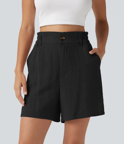 High Waisted Casual Linen-Feel Shorts 5“ with Pockets