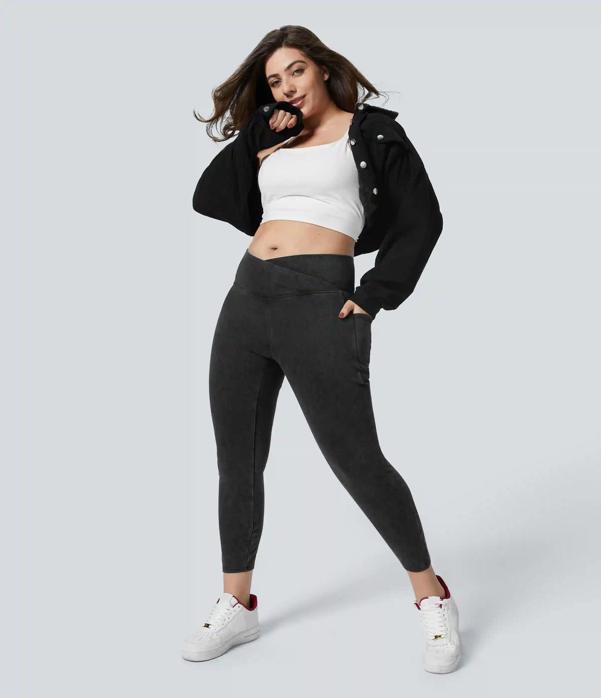 Halara Flex™ Crossover Pocket Washed Denim Work Plus Size Leggings