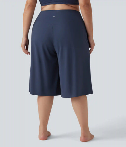 SoftlyZero™ Airy Crossover High Waisted Wide Leg InstantCool Yoga Pedal Pusher Plus Size Pants with Pockets