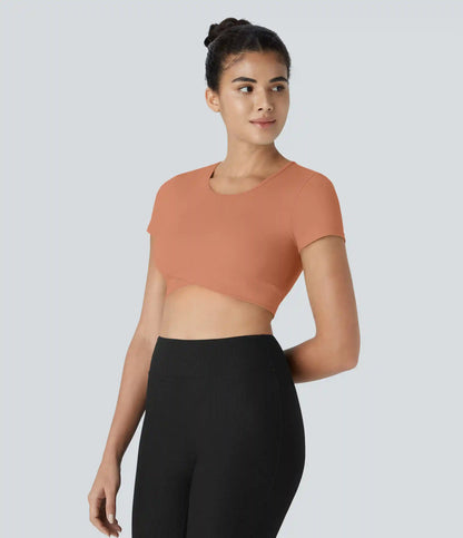 SoftlyZero™ Plush Crossover Hem Cropped Sports Top