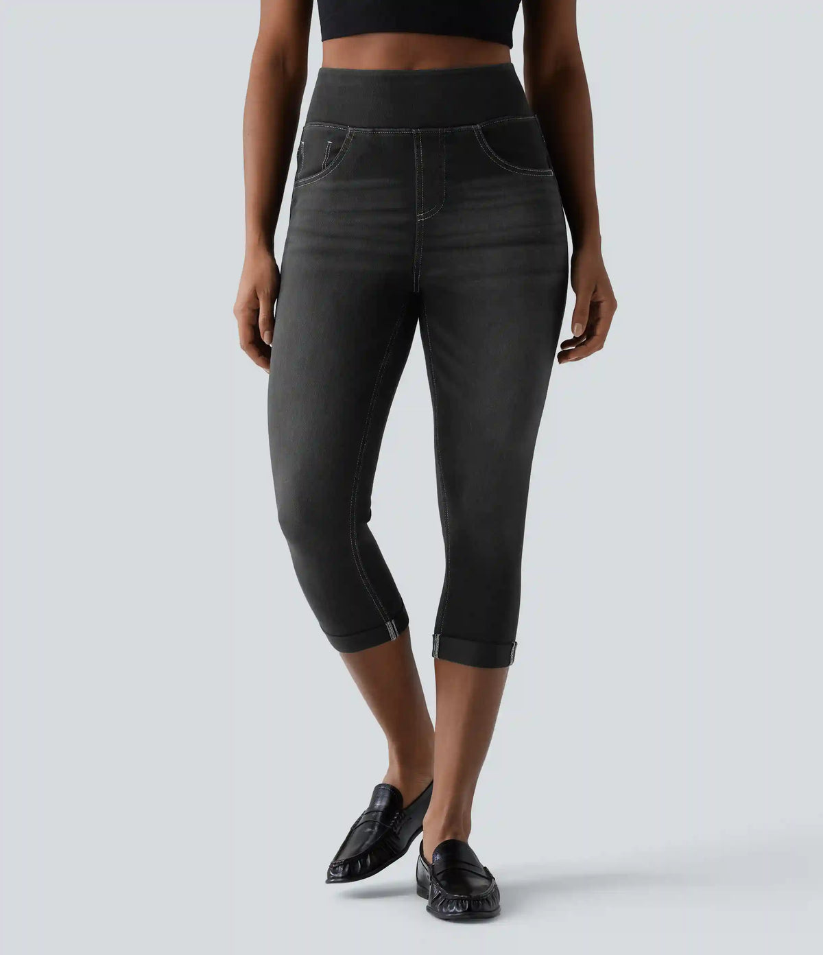 Halara Flex™ High Waisted Rolled Hem Capri Casual Skinny Jeans with Pockets