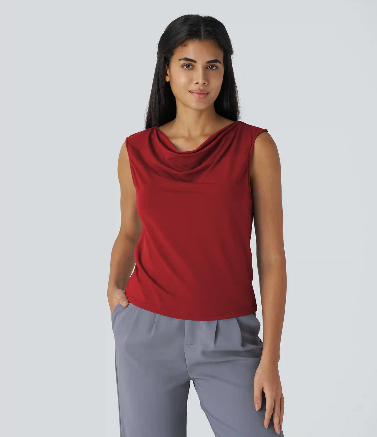 Cowl Neck Sleeveless Work Blouse