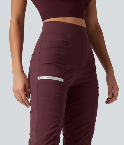 High-waisted Ruched Quick Dry Running Slim Pants with Pockets
