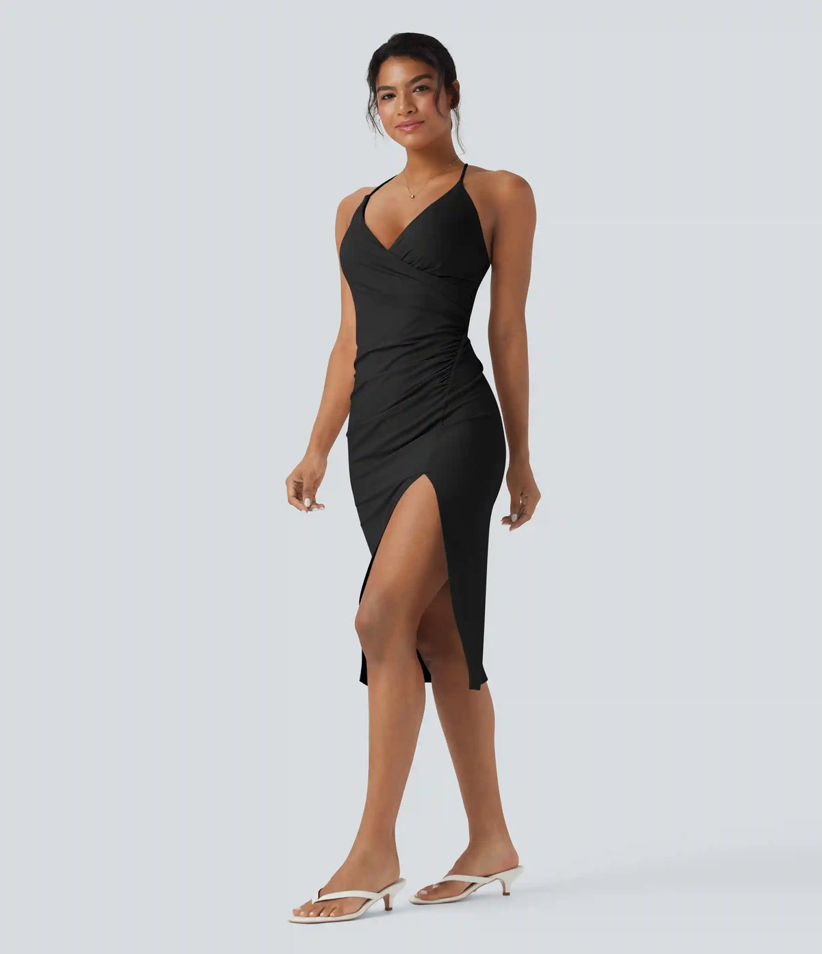 SoftlyZero™ Airy Crossover Ruched Lace Up Bodycon InstantCool Dress DD-F Cups