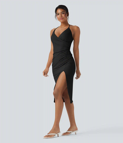 SoftlyZero™ Airy Crossover Ruched Lace Up Bodycon InstantCool Dress DD-F Cups