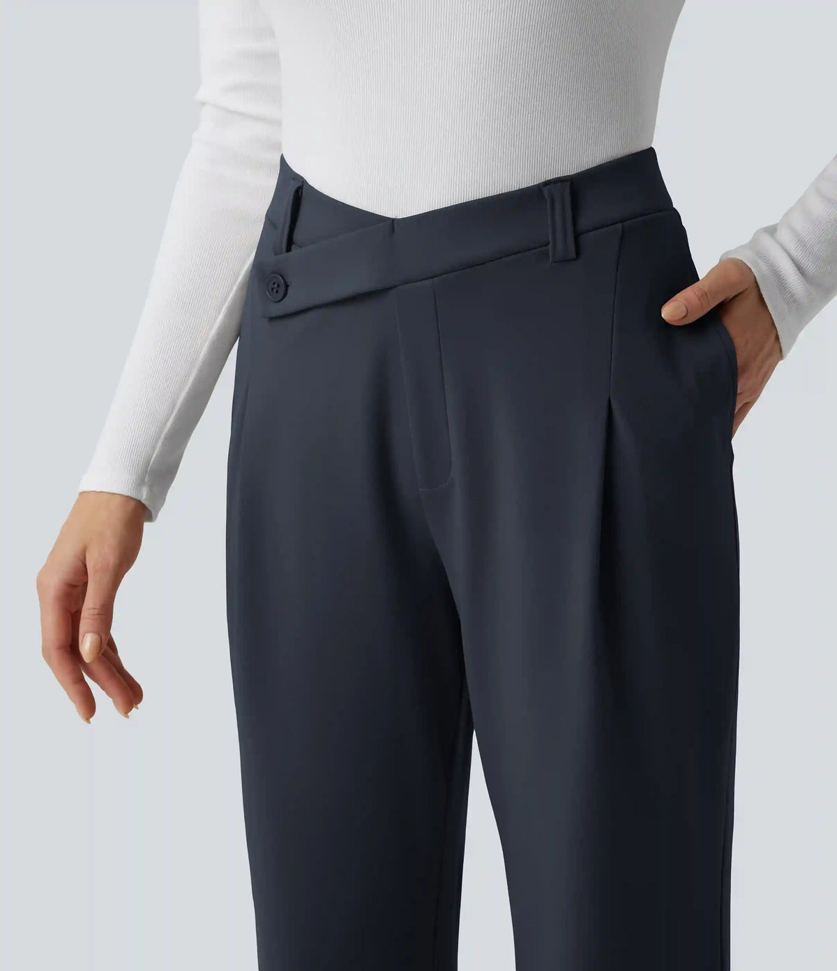 Halara Flex™ DayStretch Asymmetric High Waisted Work Flare Pants with Pockets