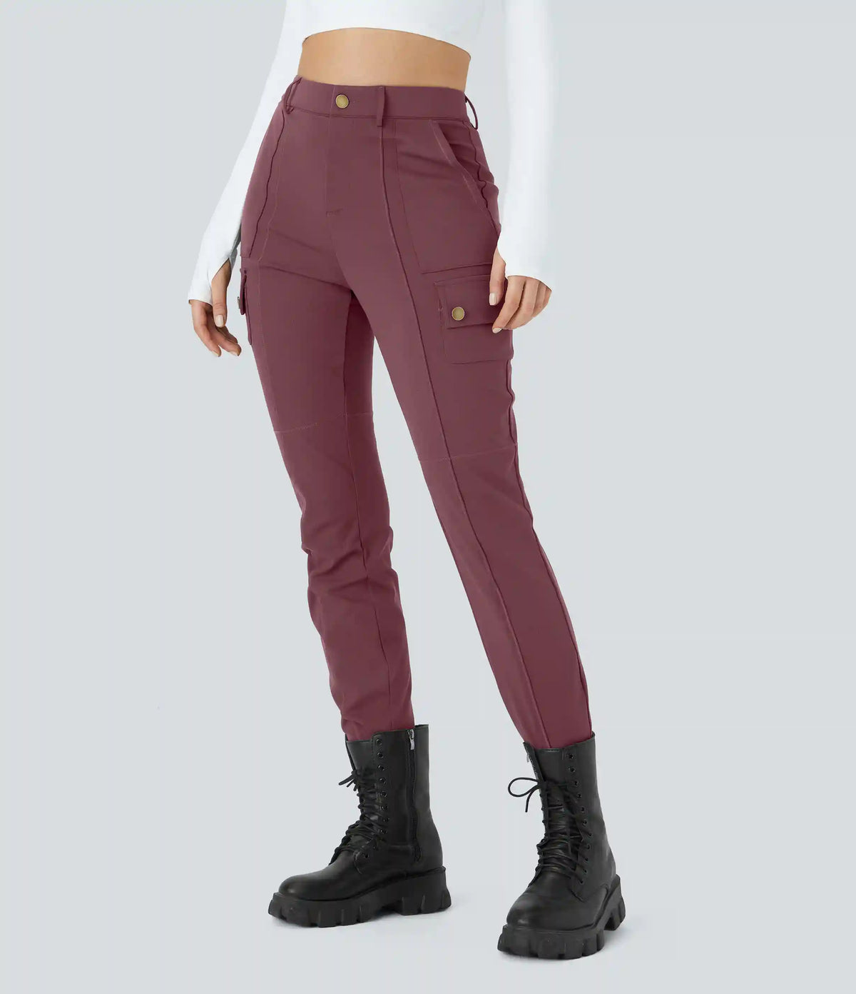 DayStretch High Waisted Zipper Pockets Solid Skinny Cargo Pants