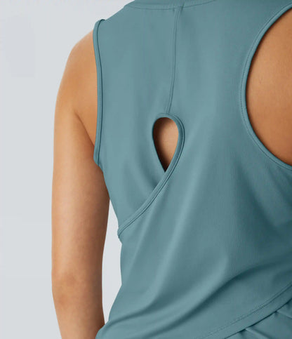 Cut Out Crossover Hem Solid Yoga Tank Top