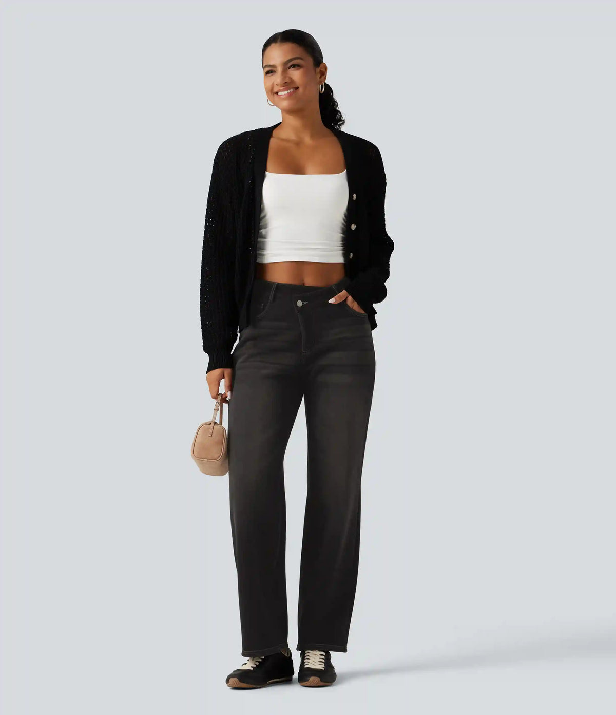 Mid Rise Asymmetric Straight Leg Fleece Casual Jeans with Pockets