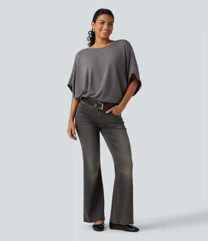Round Neck Batwing Sleeve Relaxed Casual Top