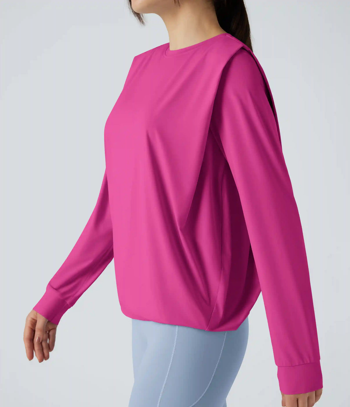 Round Neck Long Sleeve Ruched Yoga Sports Top-UPF50+