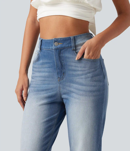Halara Flex™ High Waisted Tummy Control Straight Leg Washed Casual Jeans with Pockets