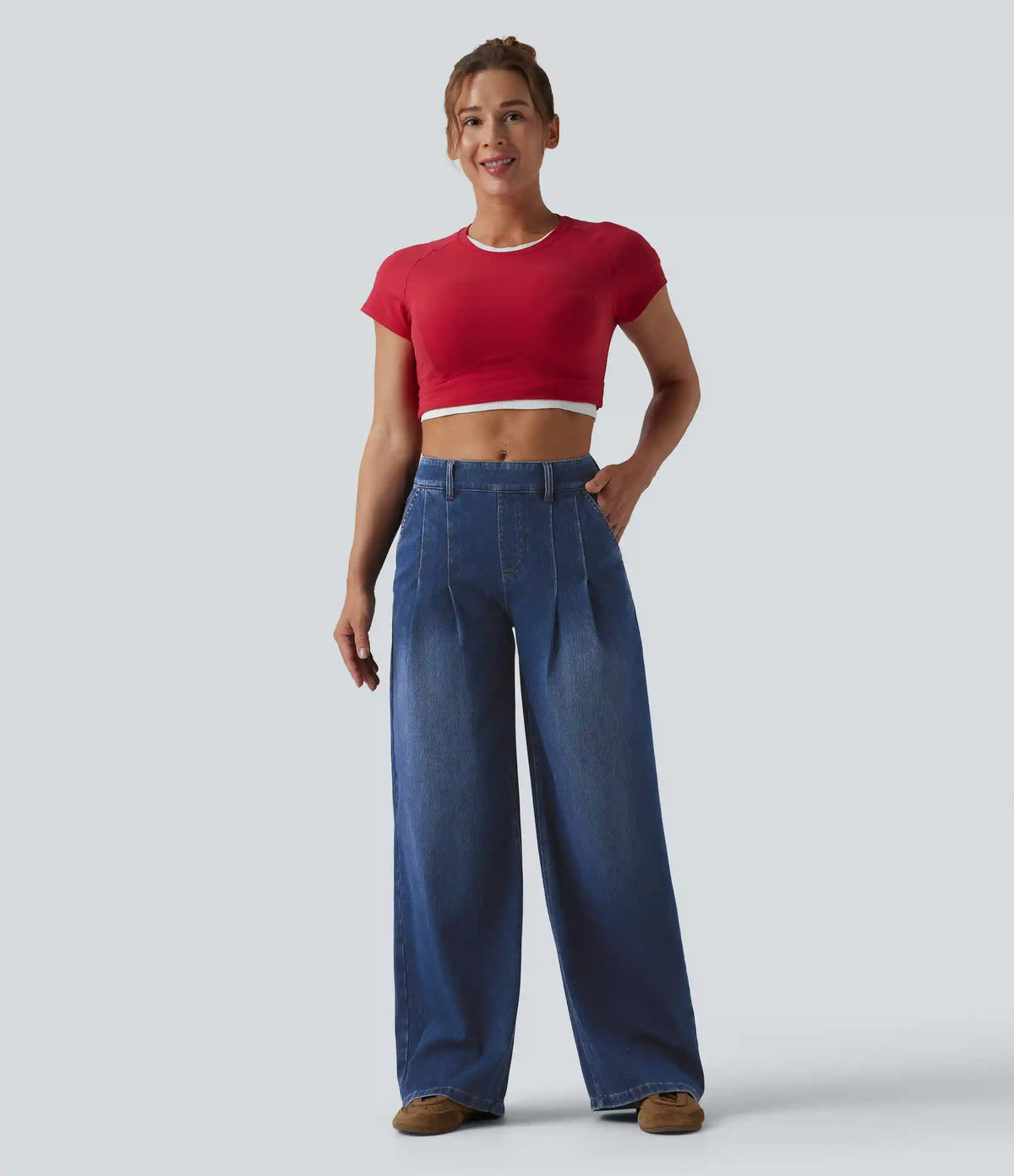 Halara Flex™ Mid Rise Wide Leg Casual Jeans with Pockets