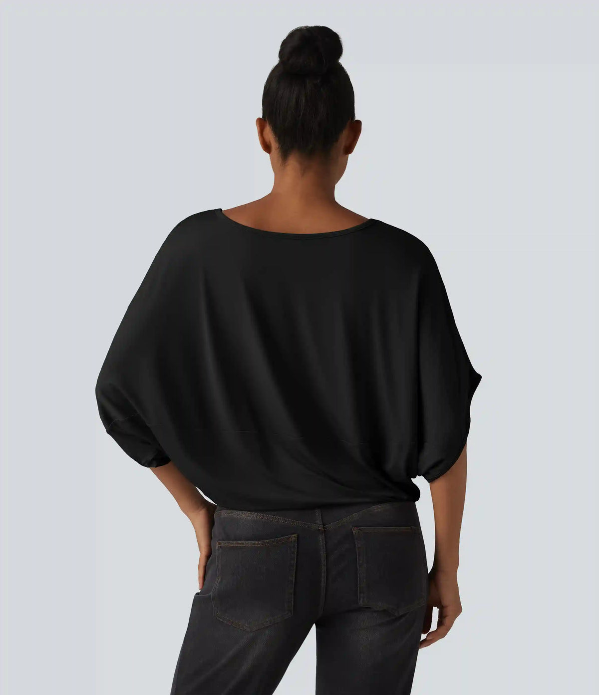 Round Neck Batwing Sleeve Relaxed Casual Top