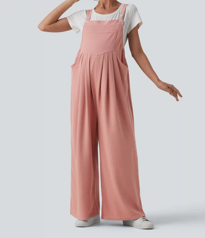 Adjustable Straps Waffle Casual Maternity Overalls with Pockets