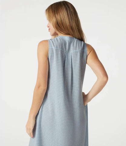 Round Neck Sleeveless Plaid Midi Casual Linen-Feel Dress with Pockets
