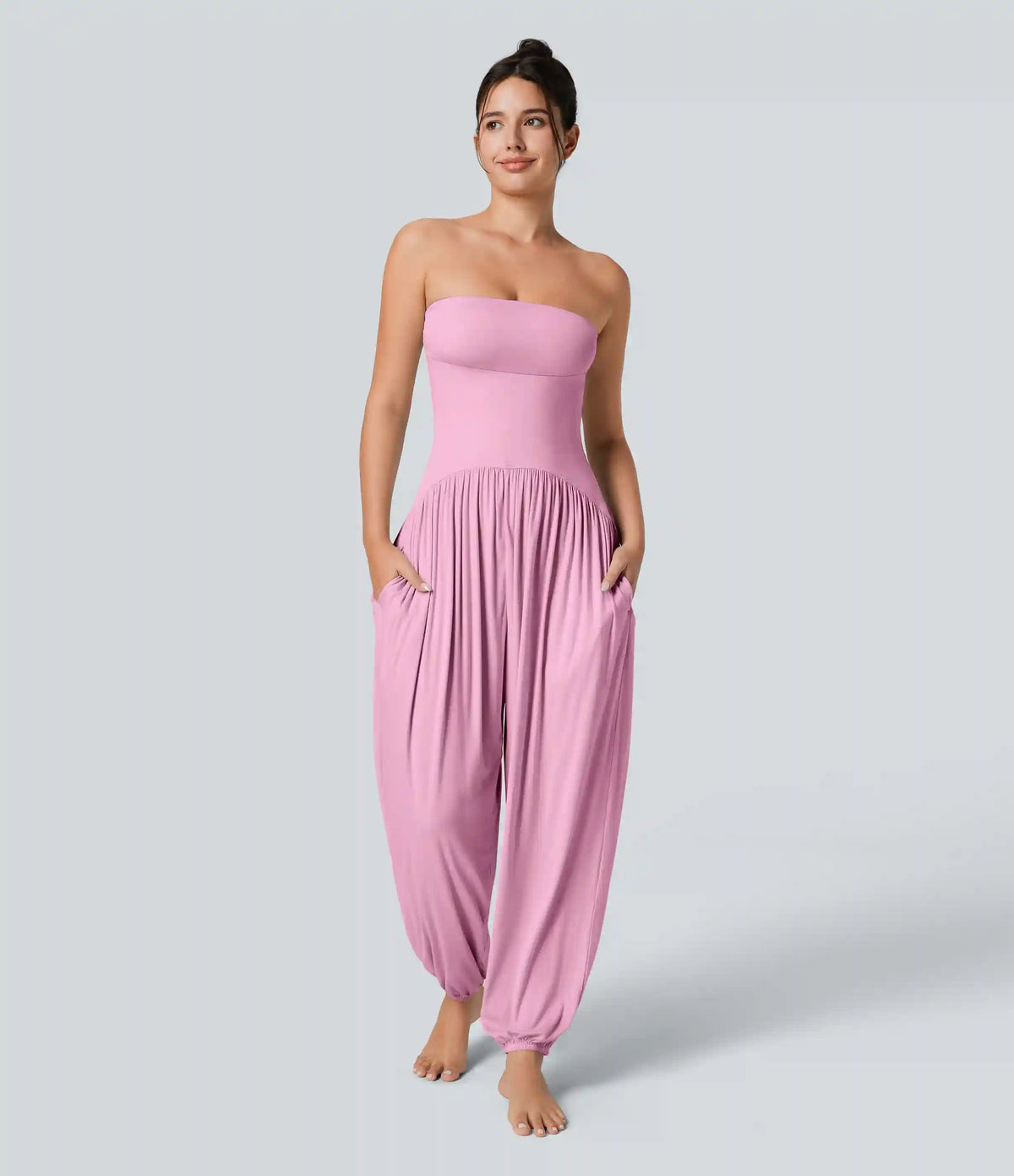 Ribbed Tube Backless Side Pocket Casual Jumpsuit
