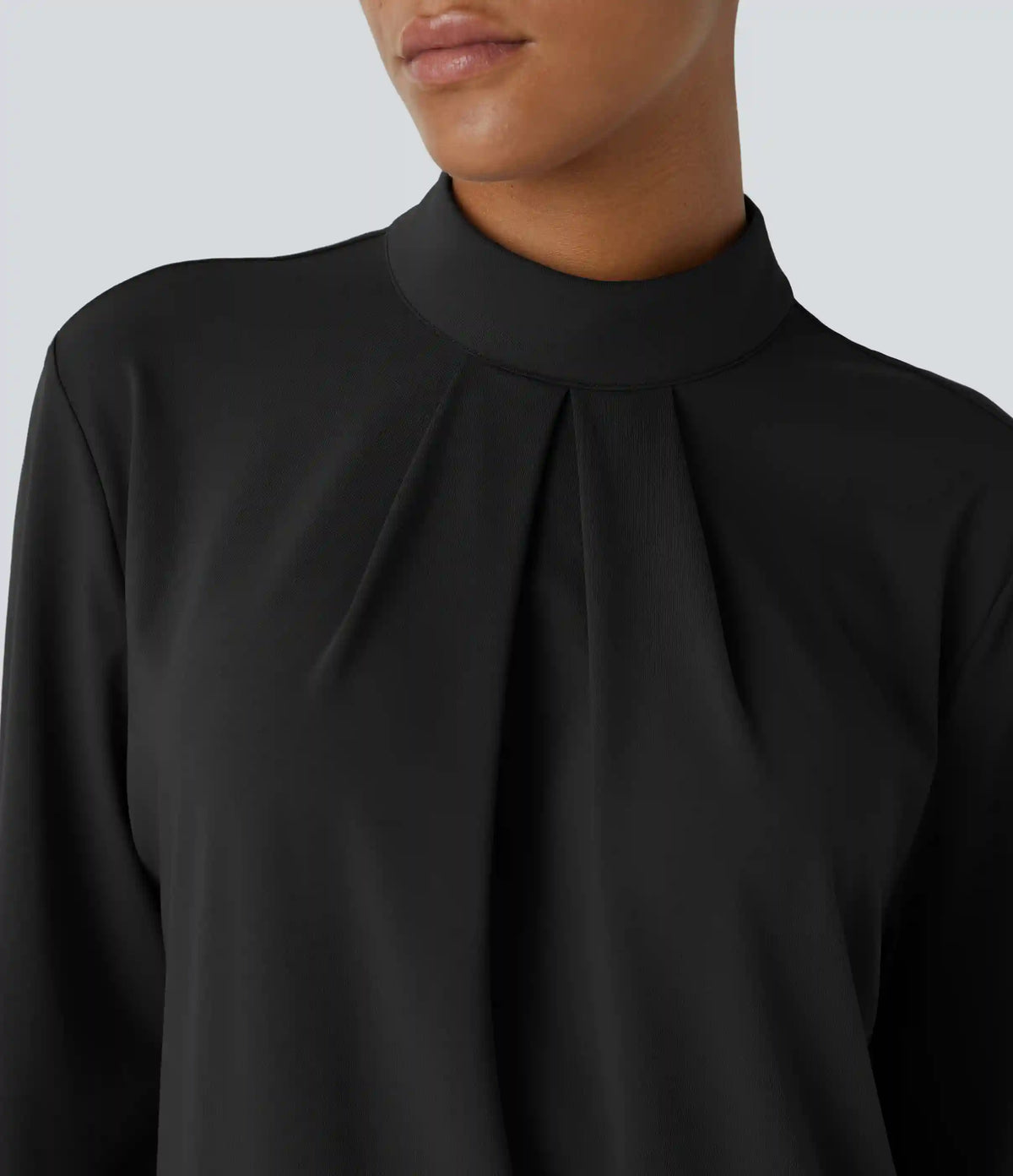 Stand Collar Back Long Sleeve Work Blouse