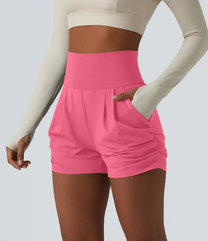 SoftlyZero™ Airy High Waisted Ruched InstantCool Yoga Shorts 3'' with Pockets