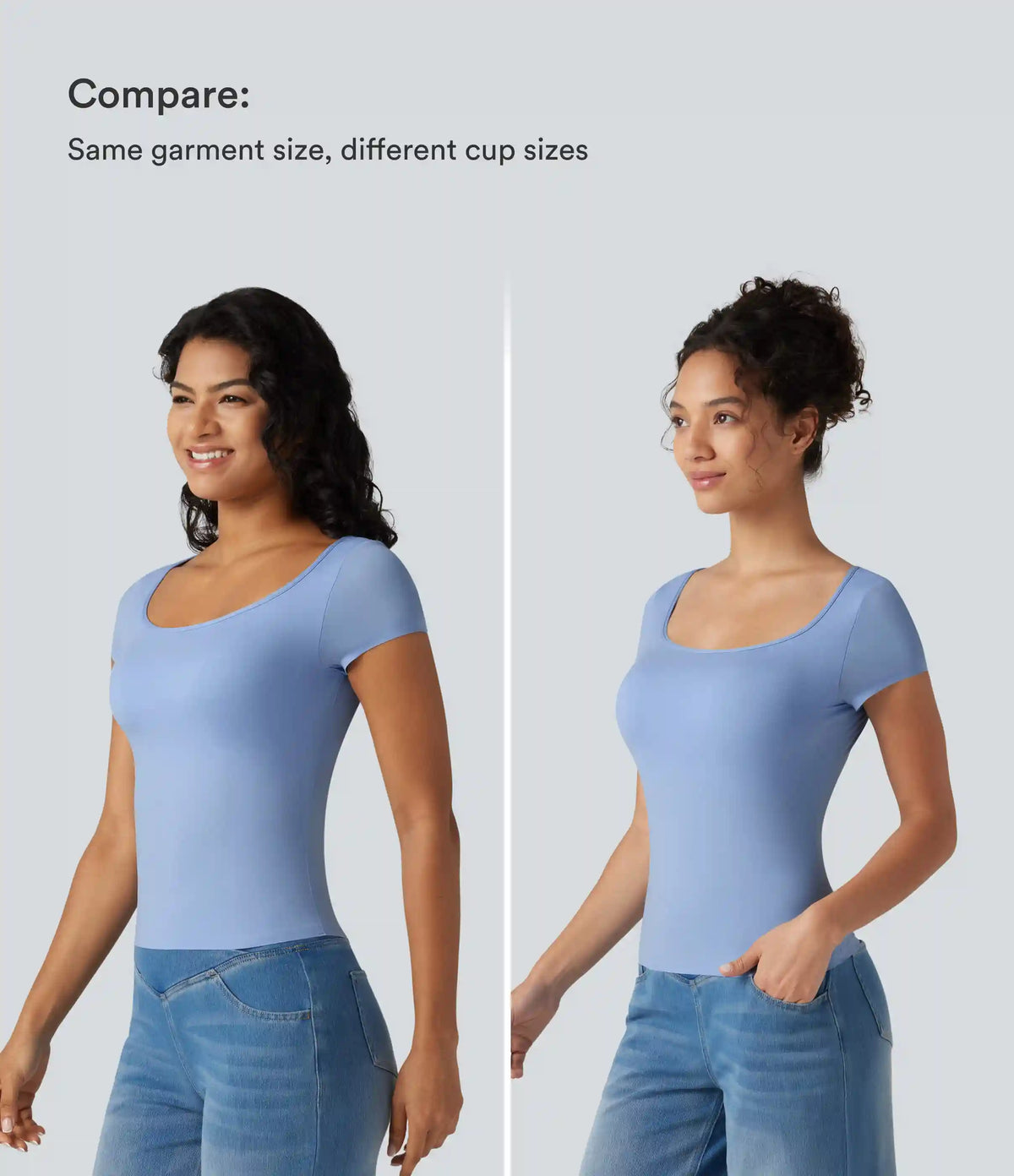 High Stretch Square Neck Built-in Bra Short Sleeve Casual T-Shirt B-DD Cups