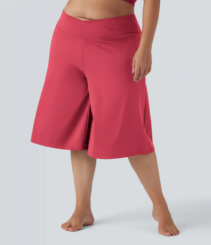 SoftlyZero™ Airy Crossover High Waisted Wide Leg InstantCool Yoga Pedal Pusher Plus Size Pants with Pockets