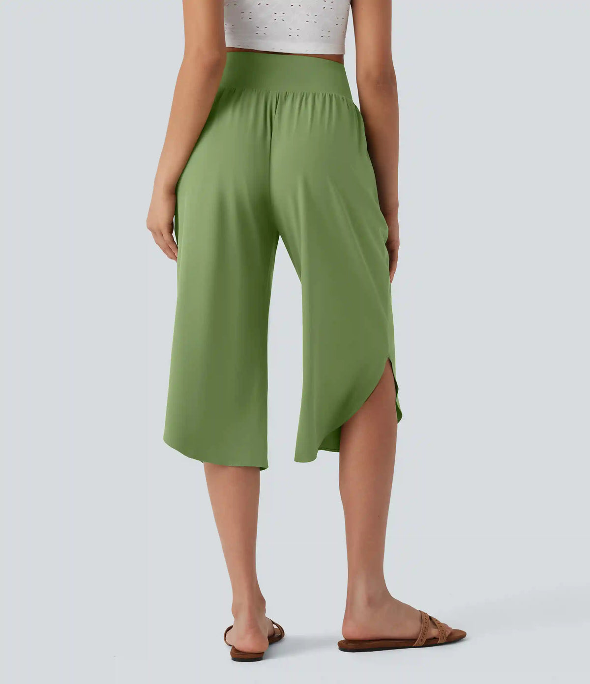 Breezeful™ High Waisted Tummy Control Hem Quick Dry Capri Pants with Pockets