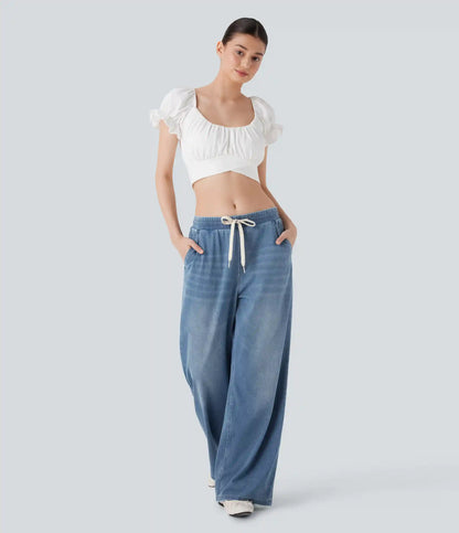 Halara Flex™ Low Rise Drawstring Stretchy Knit Casual Baggy Sweatpants Jeans with Multiple Pockets