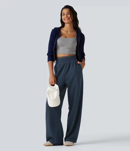 High Waisted Straight Leg Waffle Casual SweatPants with Pockets