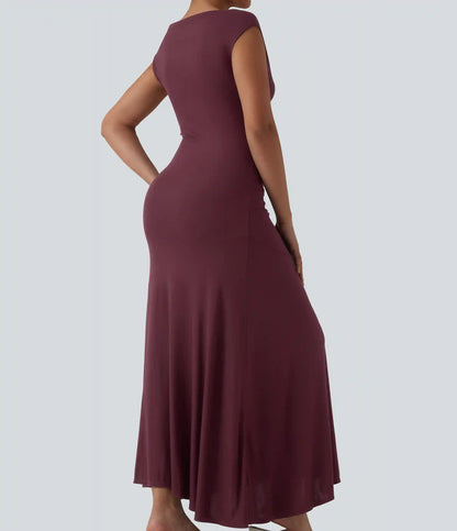 Ribbed Cowl Neck Sleeveless Maxi Casual Dress