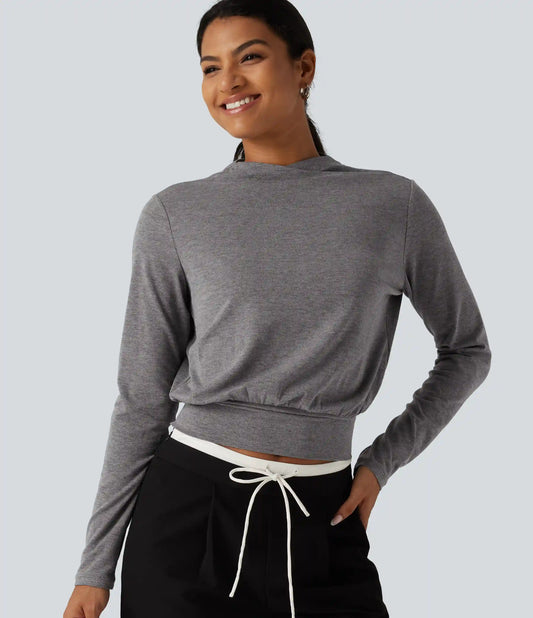 Mock Neck Long Sleeve Boxy Casual Top