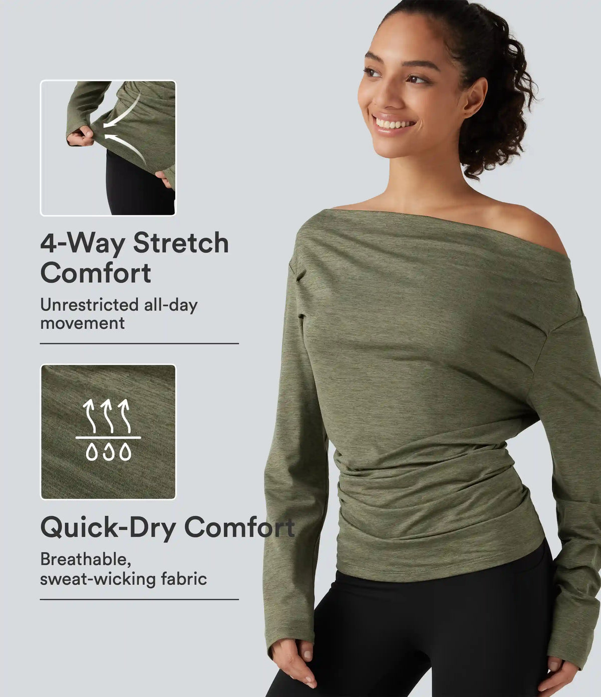 Off Shoulder Long Sleeve Yoga Sports Top