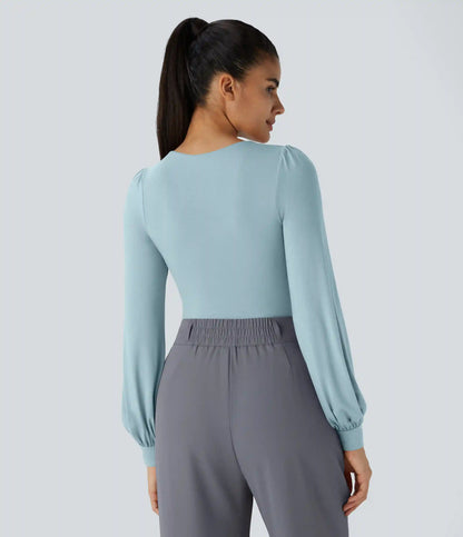 V Neck Long Sleeve Work Bodysuit
