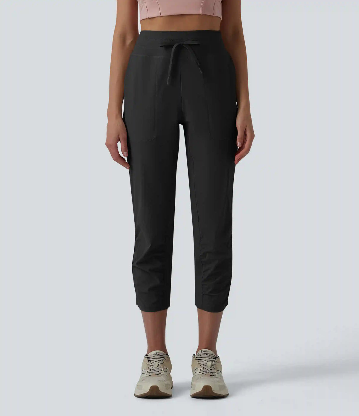 High Waisted Drawstring Ruched Running Cropped Joggers with Pockets
