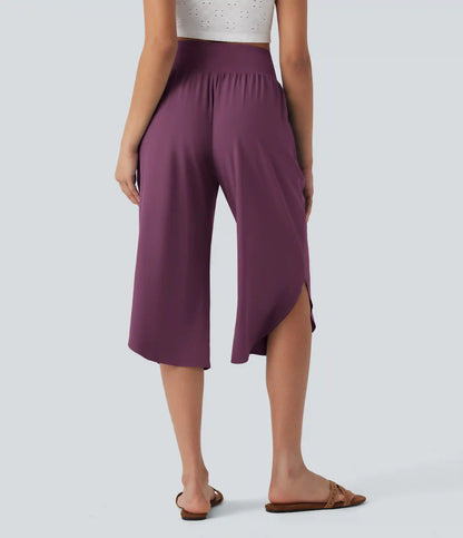 Breezeful™ High Waisted Tummy Control Hem Quick Dry Capri Pants with Pockets