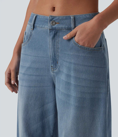 Halara Flex™ Low Rise Zipper Pockets Barrel Leg Casual Jeans